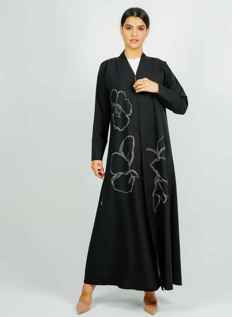 Rosette Abaya  Embellishment Abaya with Embroidered Flower Design for Women | Best Price UAE